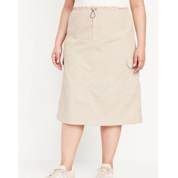 NEW Old Navy Khaki Tan Nylon Quick Dry Utility Midi Skirt Plus Size 3X Cargo - Picture 1 of 8